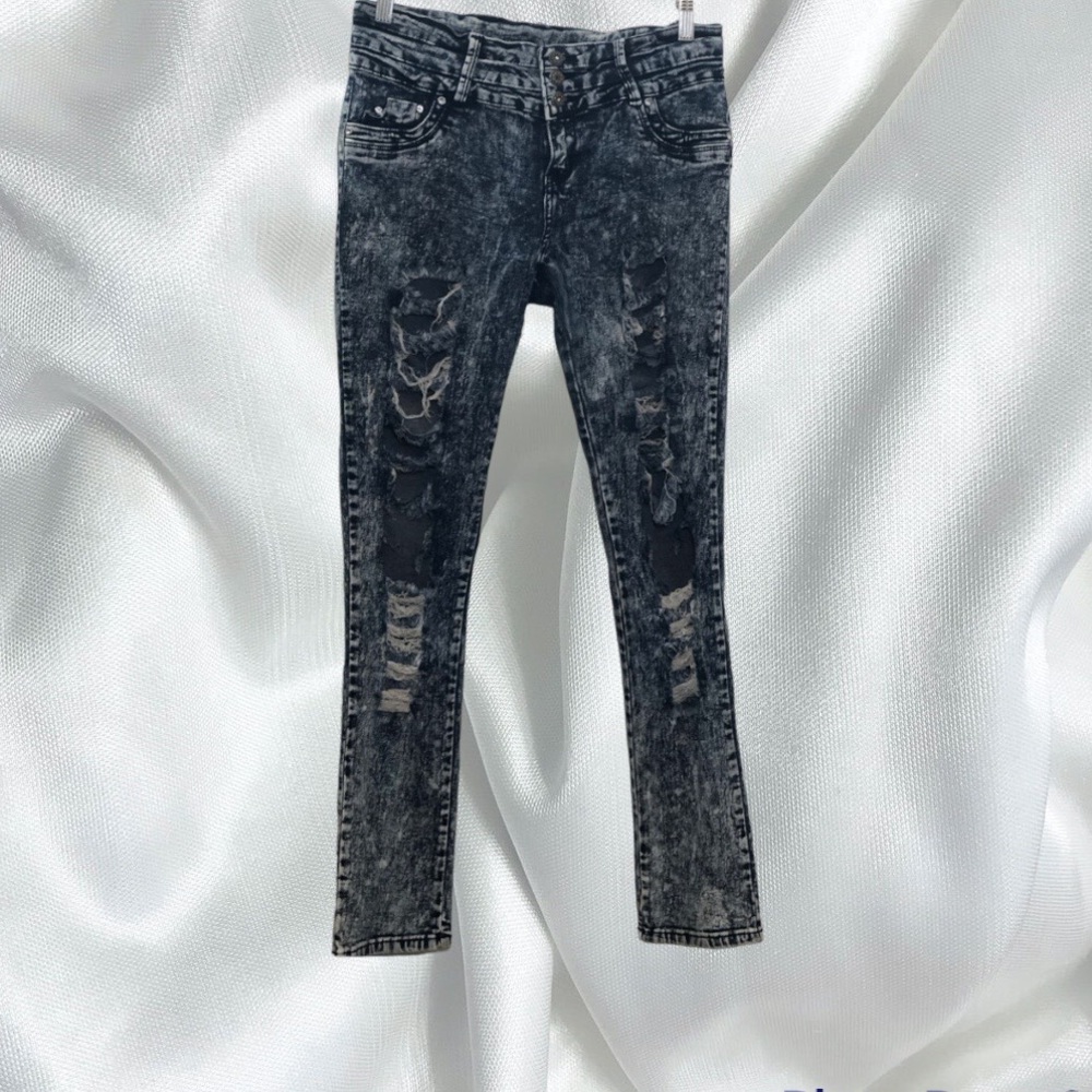 💚Kalowa Distressed Acid Wash High Rise Skinny Jeans